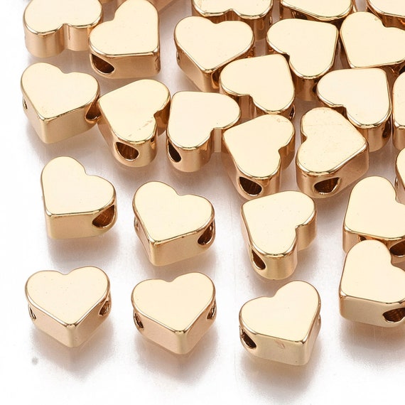 18K Gold Filled Heart Beads, Large Hole Bead, Love Beads for