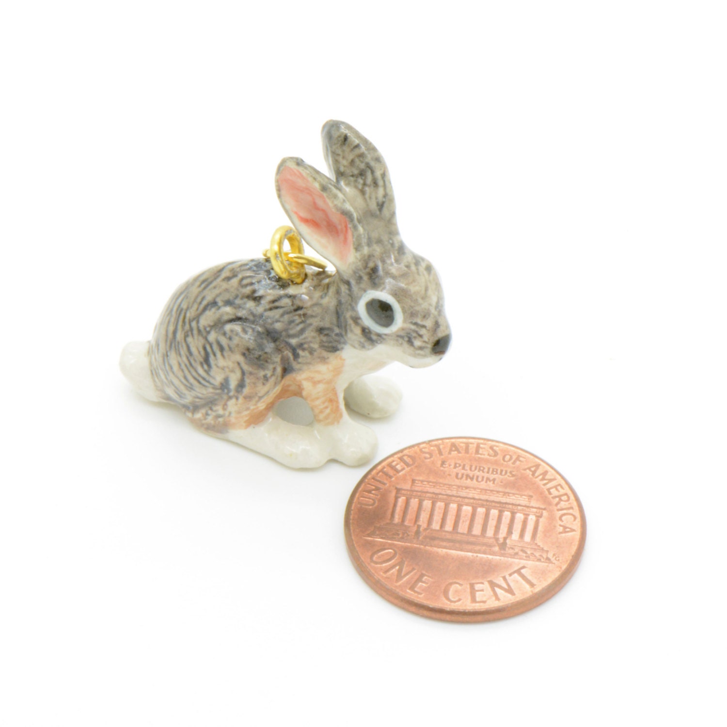 Porcelain Gray Jackrabbit Bunny Pendant Hand Painted Hand - Etsy