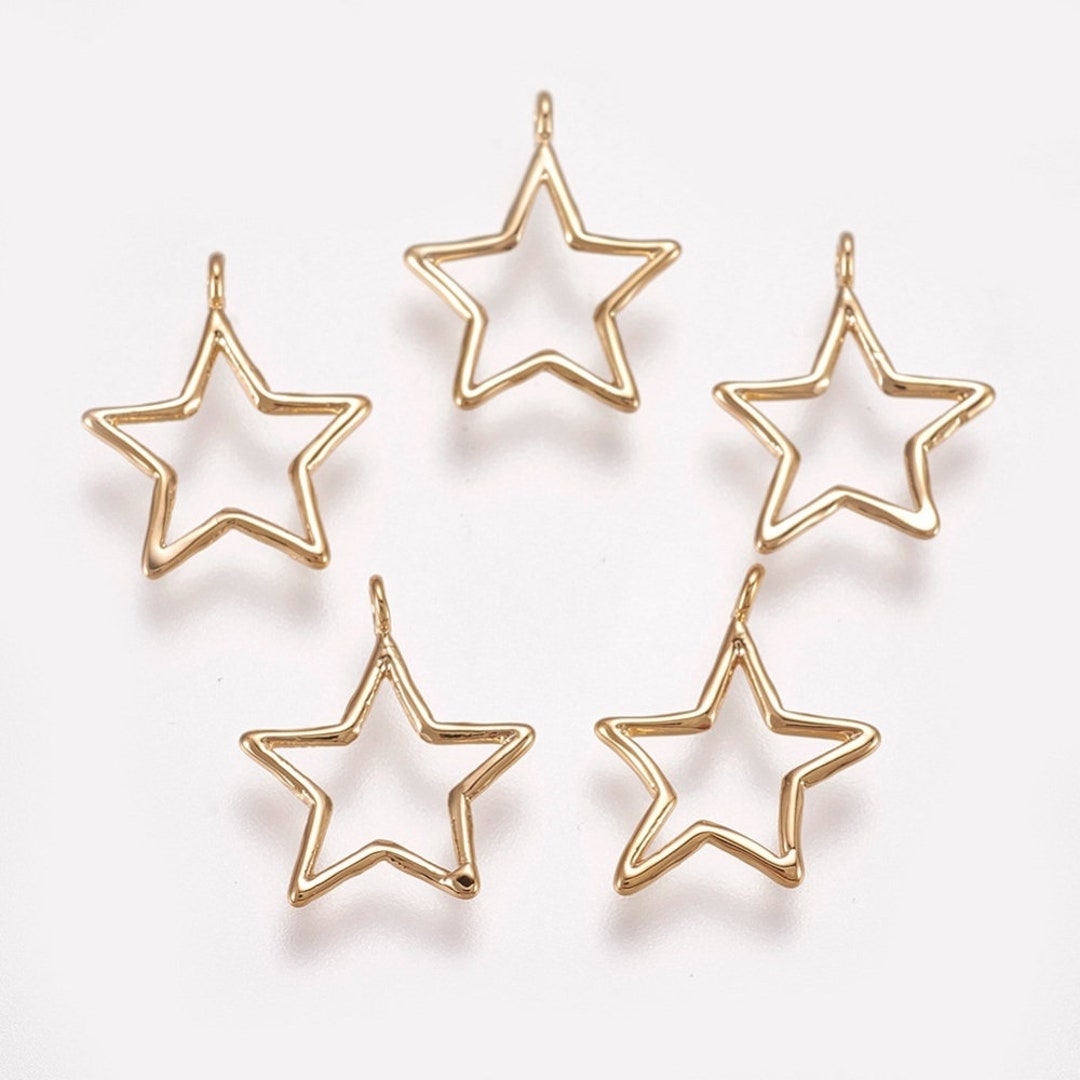 Gold Star Bead Outline, 24k Gold Plated Brass Star Bead, Tiny Delicate ...