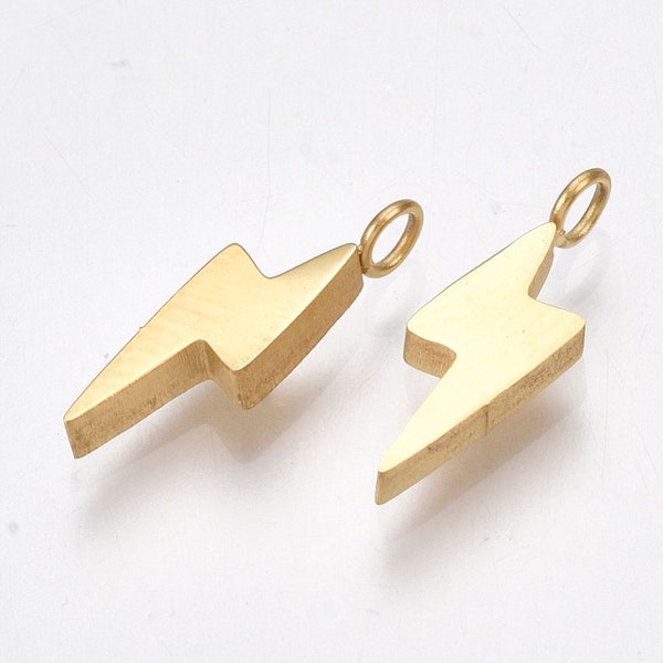 1- Small Gold Lightning Bolt Charm - Gold Plated Stainless Steel -Layered Minimal Jewelry (E061)