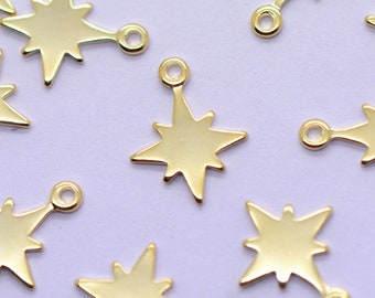 10 - Gold Star Bead, 24k Gold Plated Brass Star Bead, Tiny Delicate Star Bead Finding, Minimal Celestial Jewelry Making Supplies (AU098)