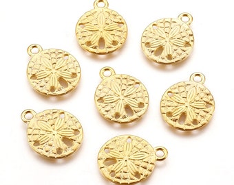 2 - Golden Sand Dollar Pendant * Tibetan Style Alloy Pendant * Ocean Life Jewelry * Sea Creature Earrings making supplies (E064)