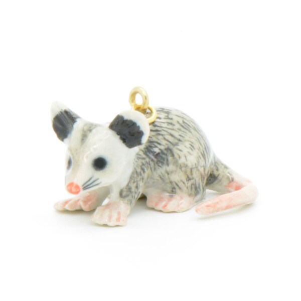 Porcelain Opossum Pendant • Hand Painted • Hand Made • Gift For Her • Animal lover • Kids Gift • Cute Miniature Woodlands Figurine (CA025)