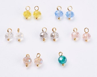 50- Random Mixed Color Beads •Electroplated Glass Charms with Brass Findings •Rondelle •Faceted •Golden •Mixed Color (K032)