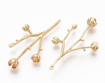 1-Gold Plum Blossom Charm • Real 18k Gold Plated  • Jewelry Making Supplies • Nickel Free •Plum Blossom Branch (A047)