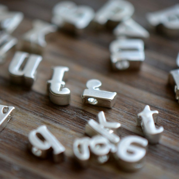 1 Pc Sterling Matte Silver or Gold Plated Metal LOWERCASE Alphabet Charm Beads Tiny Delicate Pretty Monogram initial letter (AU154-AU179)