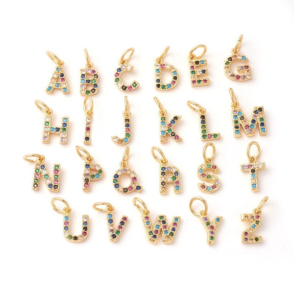 1 - UPPERCASE Alphabet Charm • 24k Gold Dipped Brass • CZ Gemstone • Tiny Delicate Pretty Monogram initial letter A to Z • Rhinestone (AS183