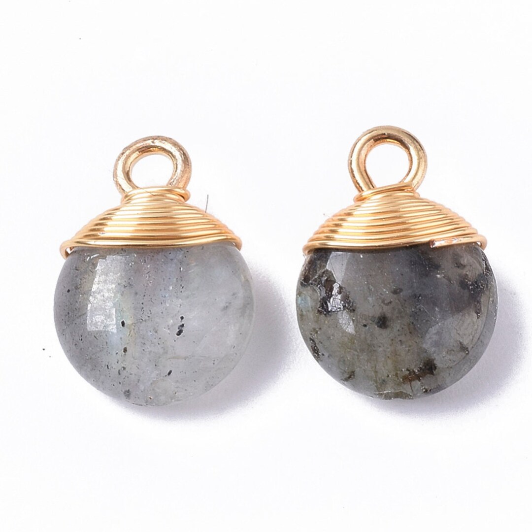 Colgante Labradorita Redondo Trollbeads TSTBE-00016 - Piedra Natural Gris, Iridiscencia Azul-verde, Hecho A Mano, Joyería única