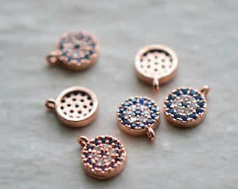 Round Charm Bead  • 24K Rose Gold Plated Brass Cubic Zirconia • Crystal Rhinestone Minimal Charm Pendant Jewelry Making Supplies (AT192)