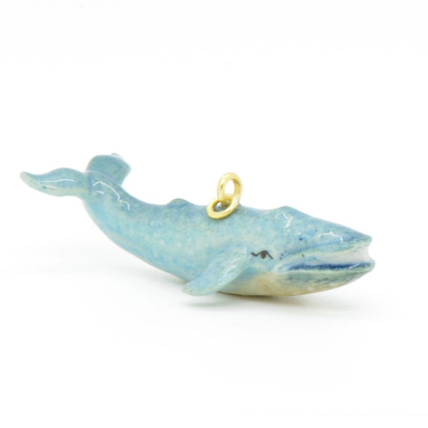 Porcelain Blue Whale Pendant • Hand Painted • Hand Made • Gift For Her • Animal lover • Kids Gift • Cute Miniature Ceramic Figurine (CA103)