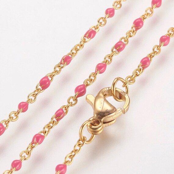 1 Stainless Steel Pink Enamel Necklace 24k Gold Brushed Surgical Stainless Necklace Chain Wholesale Jewelry Making Supplies P036 Etsy