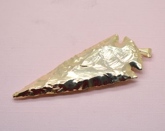 Full Dipped 24k Gold REAL Obsidian Arrow Head - Plated Volcanic Glass Arrowhead Pendant Charm Jewelry Supplies • Native american BD059