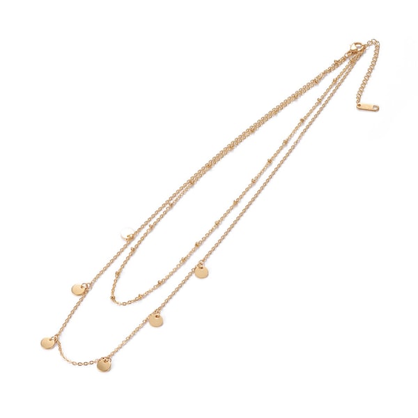 Stainless Steel Two Tiered Necklace with Cable chains  * Dainty Gold Thin Steel Chain Jewelry  * Layered chain (V012)
