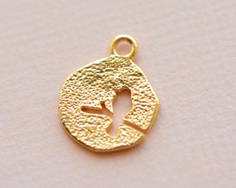 Bird On Branch Charm • Gold • Tiny Minimal Bird • Jewelry Making Supplies • Simple Animal Charms Birds • Love Animal Piece (AR027)