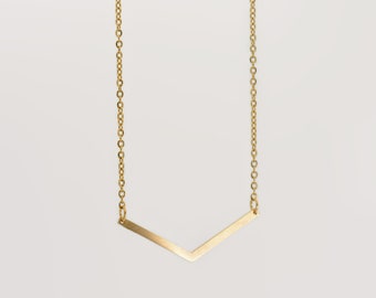 Chevron Necklace, Brushed 24k Gold Surgical Steel, Allergy Free + Tarnish Free, Dainty Minimal Style Layering Necklaces AM061)