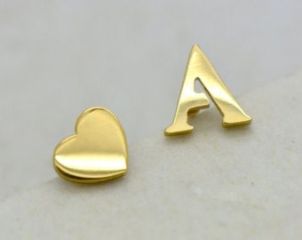 Alphabet Earring Studs - Gold or Silver Stainless Steel - Choice of Letter, Heart or  Rhinestone Earrings - Monogram Studs & Posts