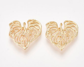 1 -Gold Heart Shaped Leaf Charm • Real 18Kk Gold Dipped • Tiny Minimal Shape • Jewelry Making Supplies • Simple Charm Connector charm (AU215