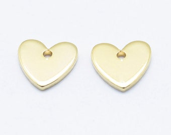 2 - Heart Bead • Gold • Tiny Minimal Shape • Jewelry Making Supplies • Simple Geometric Charm Shapes • Flat Valentine Bracelet Gift (AB27)