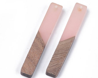5 Rectangle Wooden Resin Pink  Pendants • Real Sliced Wood • Unique Pendant Link Charm Pink Resin Modern Earring • Jewelry Making (U028)