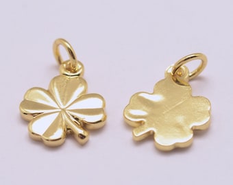 2 - Four Leaf Clover Charm *  18K Gold Plated Brass  * Minimal * Good Luck Pendant * Jewelry Making Supplies (AU097)