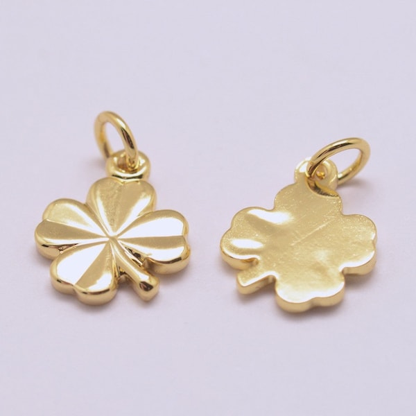 2 - Four Leaf Clover Charm *  18K Gold Plated Brass  * Minimal * Good Luck Pendant * Jewelry Making Supplies (AU097)