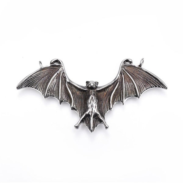 1- Antique Silver Bat Charm •Stainless Steel Big Pendant •Bat •Wings (BC061)