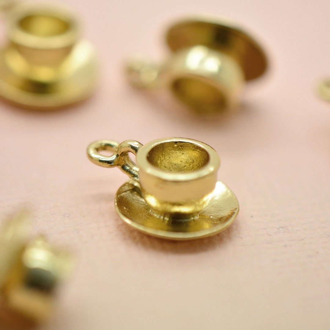 3 Mini 24k Gold Plated Teacup Charms Pendant Alice in Wonderland