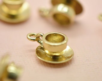 3 Mini 24k Gold Plated Teacup Charms Pendant Alice in Wonderland English Tea Cup Charm Vintage Style Pendant Charm Jewelry Supplies (AS006)