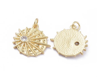 2- Gold Zirconia Sun Charm • Sunny Crystal CZ • Cubic Zirconium Glass Body • Gold Dipped Brass •Jewelry Supplies (E049)