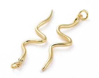 1 - Gold Snake Charm • Gold Plated Brass • Pendant Jewelry Supplies •Micro Pave Cubic Zirconia Pendants (AS228)