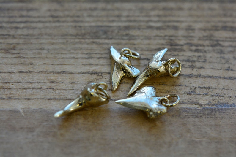 Large Mako Shark Tooth Charm 24k Gold Dipped Brass Shark tooth Supplies Pendant Charm Jewelry Supplies BA103 image 3
