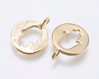 2-Hamsa Hand Charm • Gold • Tiny Minimal Shape • Jewelry Making Supplies • Simple Geometric Charm Shapes • Flat Bead Peace (AR171)