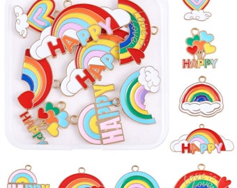 16Pcs Alloy Rainbow Enamel Pendants * Assorted Gold Plated Enamel Pendants *  Mixed bright colored Shapes (AL057)