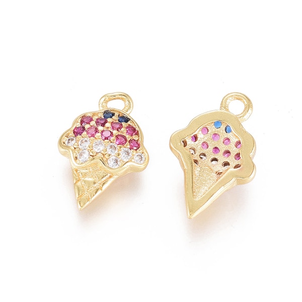 1 -Zirconia Ice-cream Cone Charm • Brass Micro Pave Cubic Zirconia Pendants •Brass Layered Charm Minimal Jewelry •Long-Lasting Plated(C029)