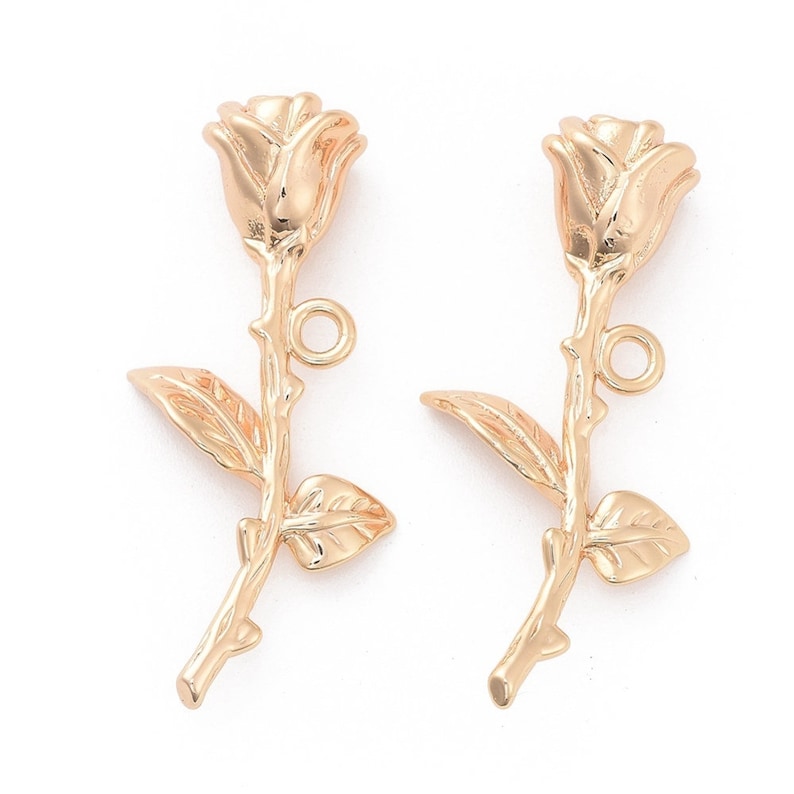 AS125 2-Natural Golden Rose Flower Charm \u2022 real 18k Gold Dipped Brass \u2022 Tiny Minimal Shape \u2022 Jewelry Making Supplies \u2022 Simple Charm