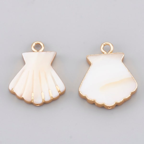 2 - REAL Small Freshwater Shell with 24k Gold Brass Trim Plated Pendant Sea Shell Pendant Clam Shell Pendant Charm Jewelry Supplies AR163