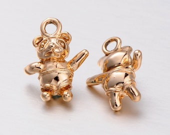 2-Teddy Bear Charm • Gold Plated Brass • Lead and Nickel Free Charm • Animal Pendant •Jewelry Making Supplies • Alloy Bear (AT191)