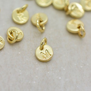 Stamped Monogram Charm, PICK ANY LETTER A-Z, 6mm Diameter, Gold Finish Allergy Free, Made of Brass, Minimal Design image 1
