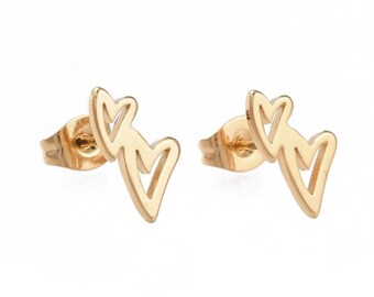 1 pair- gold stainless steel heart earrings • W/ Ear Nuts/ Earring back (AX005)