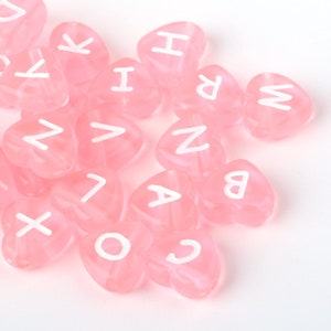 100 pcs - Transparent Pink Heart Letter Beads • Acrylic Heart Bead Alphabet • Craft Creating  Jewelry Making Supplies • Friendship BD057