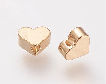 5- Heart Bead • Gold • Tiny Minimal Shape • Jewelry Making Supplies • Simple Geometric Charm Shapes • Flat Valentine Bracelet Gift (AR223)