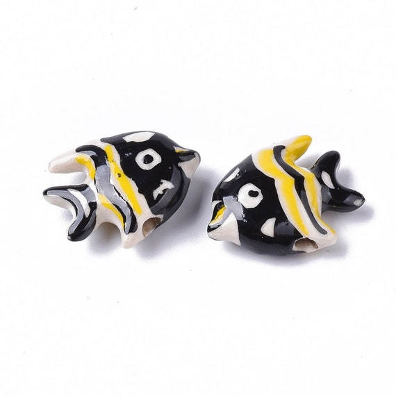 2 - Handmade Porcelain Tropical Fish Bead • Hand Painted  • Famille Rose Style Porcelain  • Ocean bead • Fish lover • Kids Craft Beads AX032