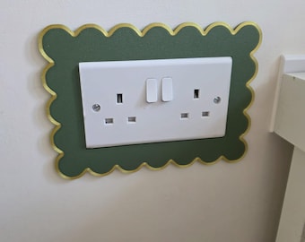 Enchufe doble con borde festoneado y marco para interruptor de luz - Borde para interruptor de luz de 2 colores, cubierta para interruptor de luz. Placa para interruptor. Enchufe.