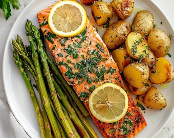 ŁATWY Pieczony łosoś z ziemniakami i szparagami | Zdrowy obiad z blachy