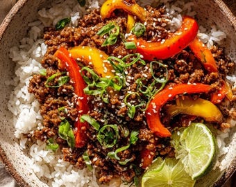 ŁATWA karta przepisu na miskę z mieloną wołowiną i gorącym miodem | Pomysły na zdrowy obiad | Pobierz plik PDF do druku | Szybkie posiłki na co dzień | 30-minutowa dieta bogata w białko