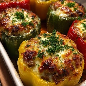 QUICK Cheesy Ground Beef Stuffed Peppers Recipe | Easy Weeknight Dinner | Family Meal | High Protein Comfort Food | Printable Digital Recipe