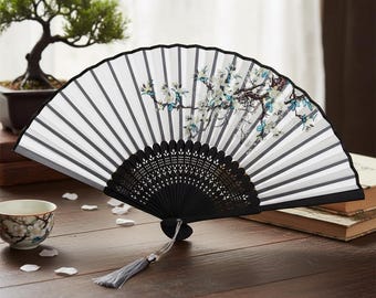 Kirschblüten Bambus Fächer | Japanischer Faltfächer Dekorativer Fächer aus Seidenpapier