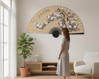 Wandventilator kersenbloesem | Handgeschilderd Aziatisch decor | Grote waaier oosterse kunst