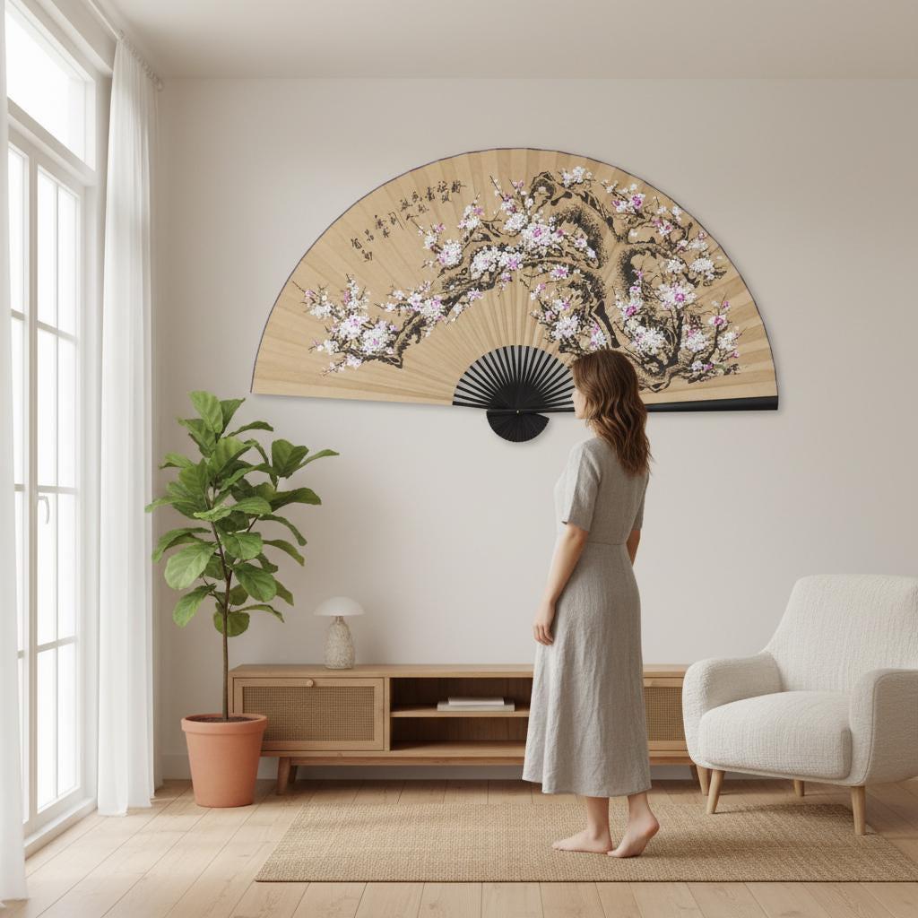 アイリーン Like a flower Biggest fan セット売り Cherry Blossom Wall Fan | Hand-painted Asian Decor | Large