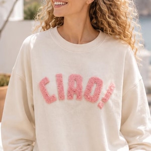 Statement Summer Sweatshirt, Cream Beige – Rosa Statement Sweater, Oversized Sweater, Beach Look, French Chic, Urlaub Outfit